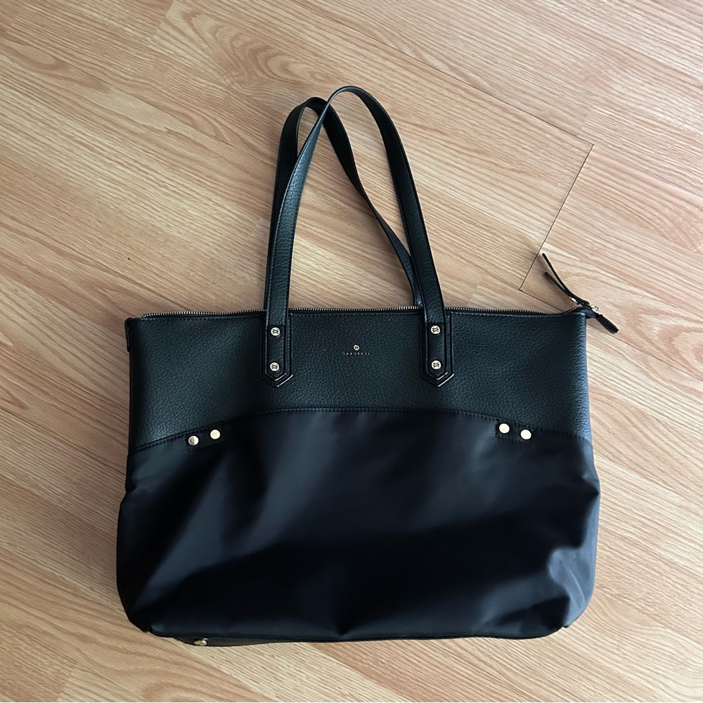 Travanti Black Large Faux Leather Tote Travel Bag